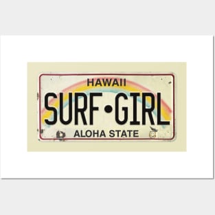 Vintage Hawaii License Plate SURF GIRL Posters and Art